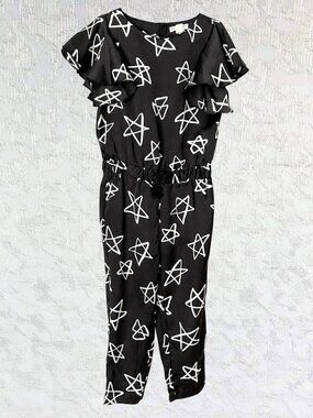 Crewcuts by J.Crew Star Print Black Jumpsuit Flutter Sleeve Girl’s 16/Women’s S